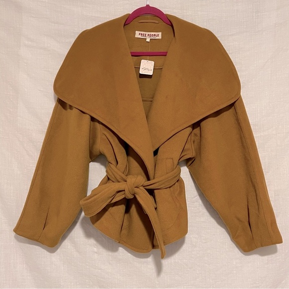 Free People Jackets & Blazers - Free People Mina Jacket Terra Cotta Oversized Collar Tie Waist NWT Large